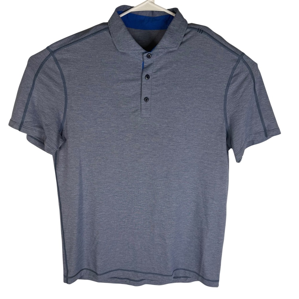 Lululemon Evolution Polo Shirt Mens‎ Large Blue Heathered Short Sleeve Golf Top - Picture 2 of 5